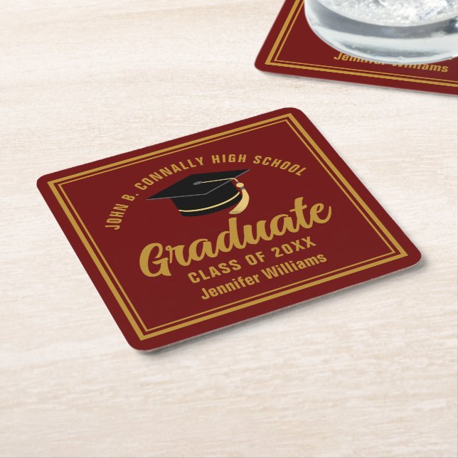 Dessous De Verre Carré Maroon Gold Graduate Custom 2025 Graduation Party (Incliné)