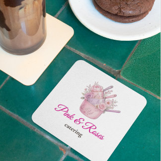 Dessous De Verre Carré Marque de catering Rose et Rose