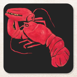 Dessous De Verre Carré Marsden Hartley Homard rouge vintage sur fond noir