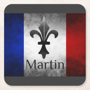 Dessous De Verre Carré Martin Nom avec drapeau français