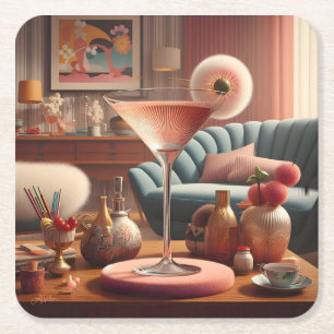 Dessous De Verre Carré Martini Fleur de Cerisier Atomique