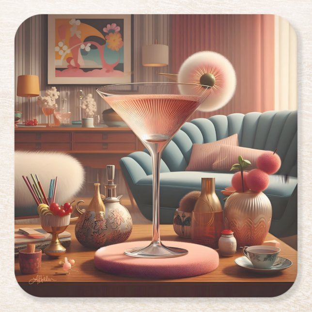 Dessous De Verre Carré Martini Fleur de Cerisier Atomique (Devant)