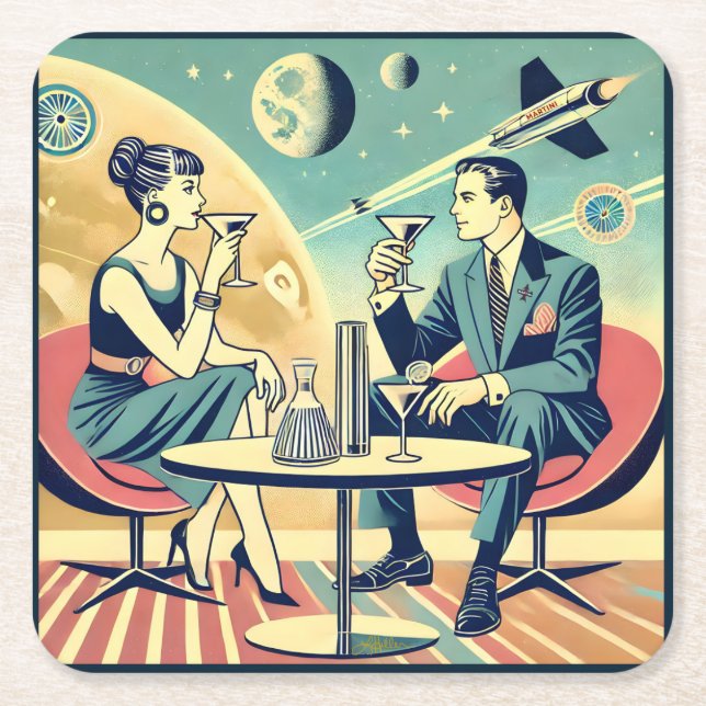 Dessous De Verre Carré Martini Space Travel Affiches de l'équipage de con (Devant)