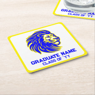 Dessous De Verre Carré Mascotte de Lion jaune et bleu