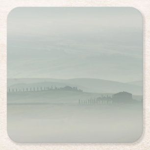 Dessous De Verre Carré Matin en pastel en Toscane brumeuse