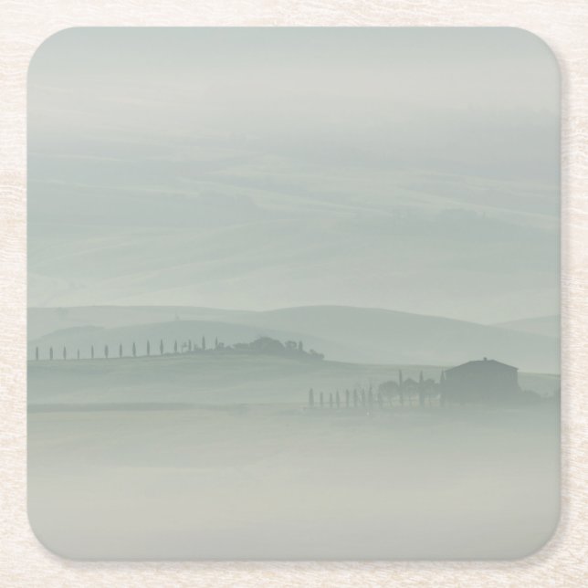 Dessous De Verre Carré Matin en pastel en Toscane brumeuse (Devant)