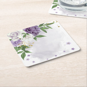 Dessous De Verre Carré mauve mauve blanc floral