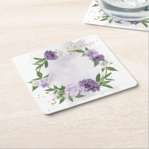 Dessous De Verre Carré mauve mauve blanc floral