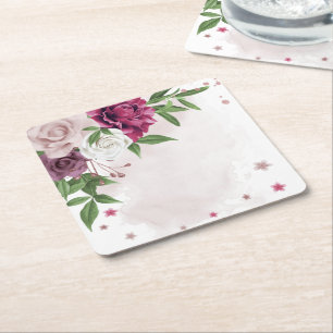 Dessous De Verre Carré mauve rose fleurs blanches botaniques