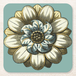 Dessous De Verre Carré Médaillon floral fleuri sur l'arrière - plan