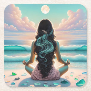 Dessous De Verre Carré Méditation Harmonie sur la plage