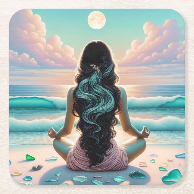 Dessous De Verre Carré Méditation Harmonie sur la plage (Devant)