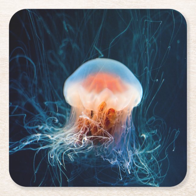 Dessous De Verre Carré Méduse sous l'eau - Luminosité foncée (Devant)