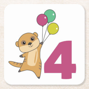 Dessous De Verre Carré Meerkat 4e anniversaire Ballons Enfants Papier Car