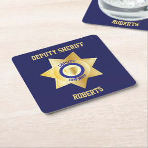 Dessous De Verre Carré Membre Sheriff Gold Star Customisé
