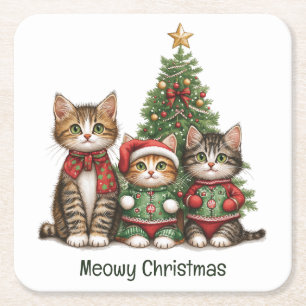 Dessous De Verre Carré Meowy Christmas Cats