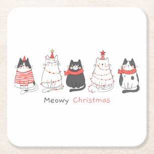 Dessous De Verre Carré Meowy Christmas Cats