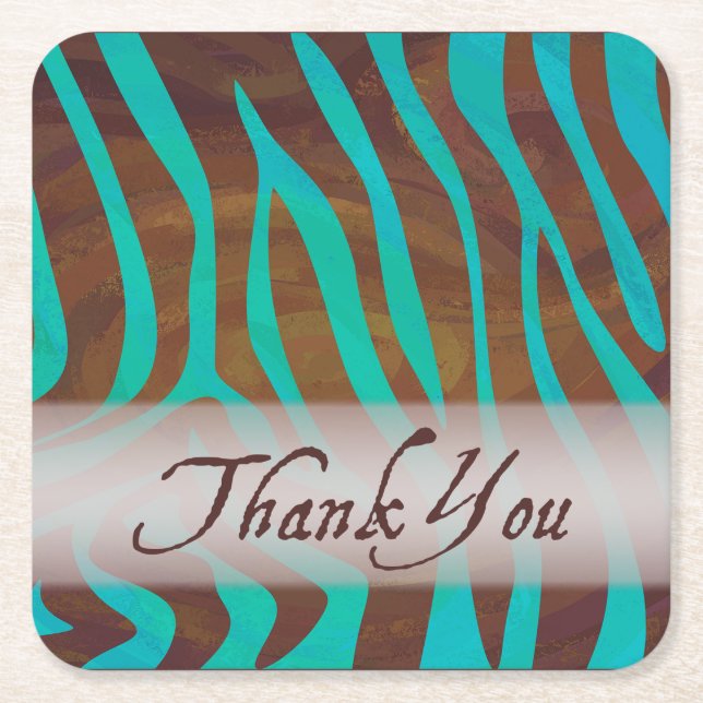 Dessous De Verre Carré Merci Brown et turquoise de motif de zèbre (Devant)