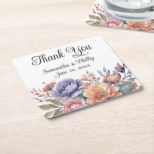 Dessous De Verre Carré Merci dessous de verre mariage pour floral (Incliné)