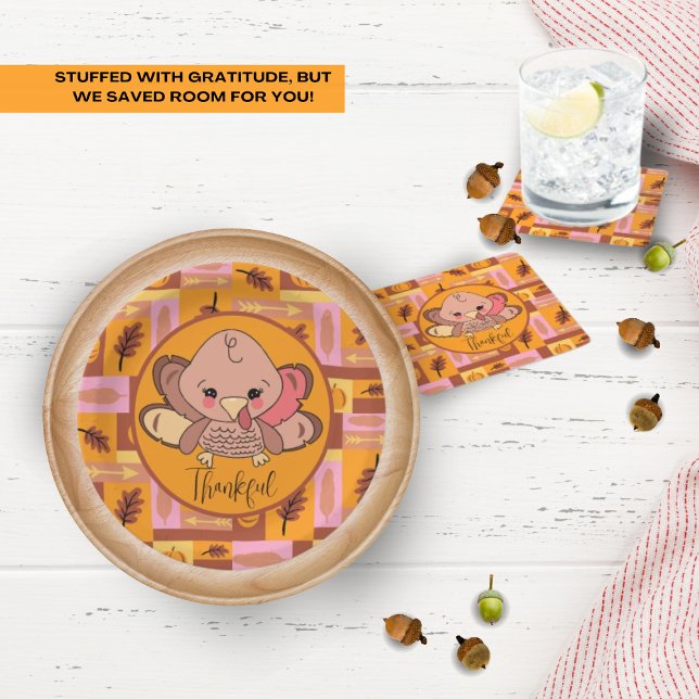 Dessous De Verre Carré Merci mignon Turquie Thanksgiving Dessous de verre (Thankful for adorable Thanksgiving party supplies like this!)