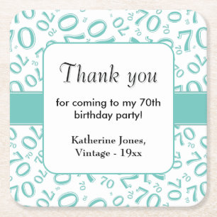 Dessous De Verre Carré Merci : Turquoise/blanc 70e Motif de nombre aléato