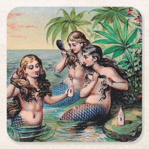 Dessous De Verre Carré Mermaid Antique Magie Océan Nautique
