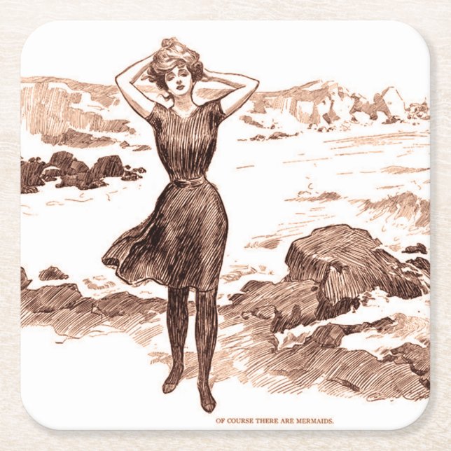 Dessous De Verre Carré Mermaid Beach Gibson Girl Victorian Antique (Devant)