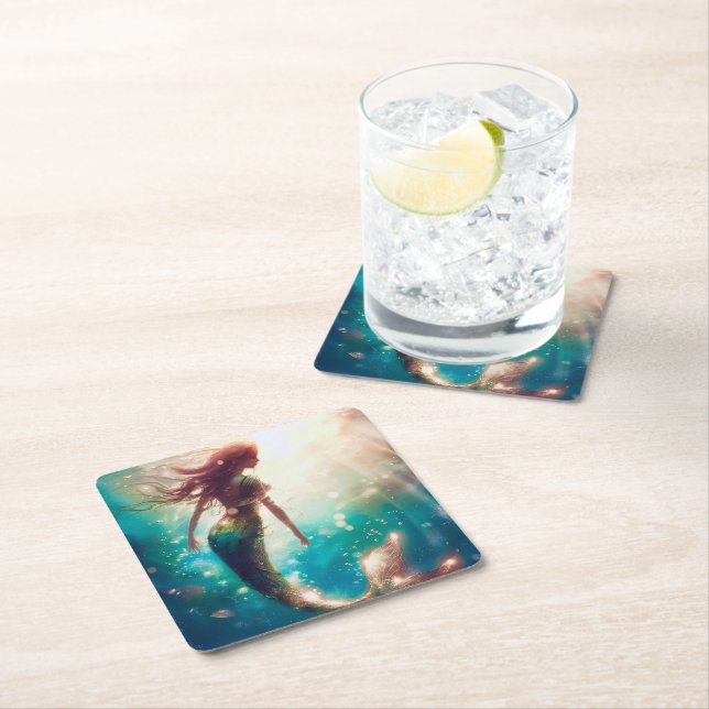 Dessous De Verre Carré Mermaid theme party custom party coasters (En situation)