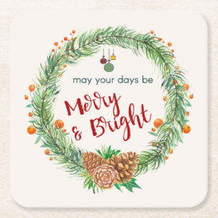 Dessous De Verre Carré Merry & Bright Christmas Wreath