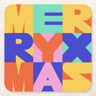DESSOUS DE VERRE CARRÉ MERRY CHRISTMAS BOLD TYPOGRAPHIE