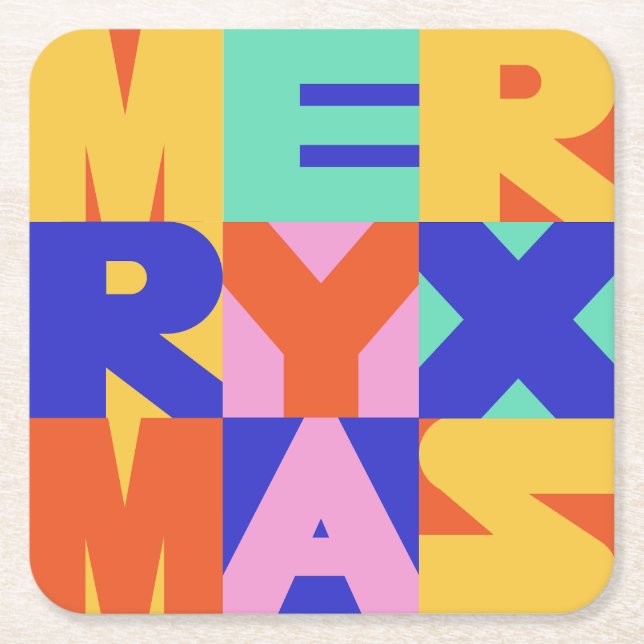 DESSOUS DE VERRE CARRÉ MERRY CHRISTMAS BOLD TYPOGRAPHIE (Devant)