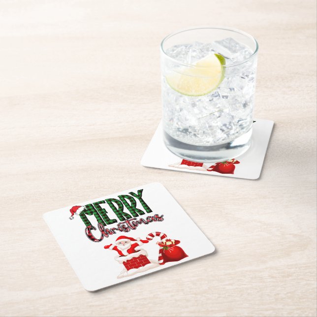 Dessous De Verre Carré Merry Christmas by Santa - Paper Coaster (En situation)