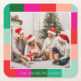 Dessous De Verre Carré Merry Christmas Color Block Photo 