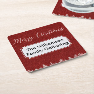 Dessous De Verre Carré Merry Christmas Red Bling Labels
