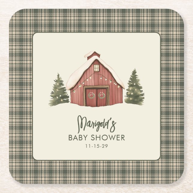 Dessous De Verre Carré Merry Little Christmas Rustic Baby Shower  (Devant)