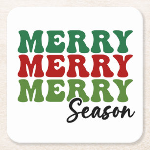 Dessous De Verre Carré Merry Merry Merry Saison - Retro Holiday Art