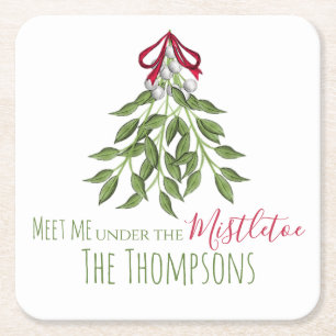 Dessous De Verre Carré Merry Mistletoe aux baies blanches