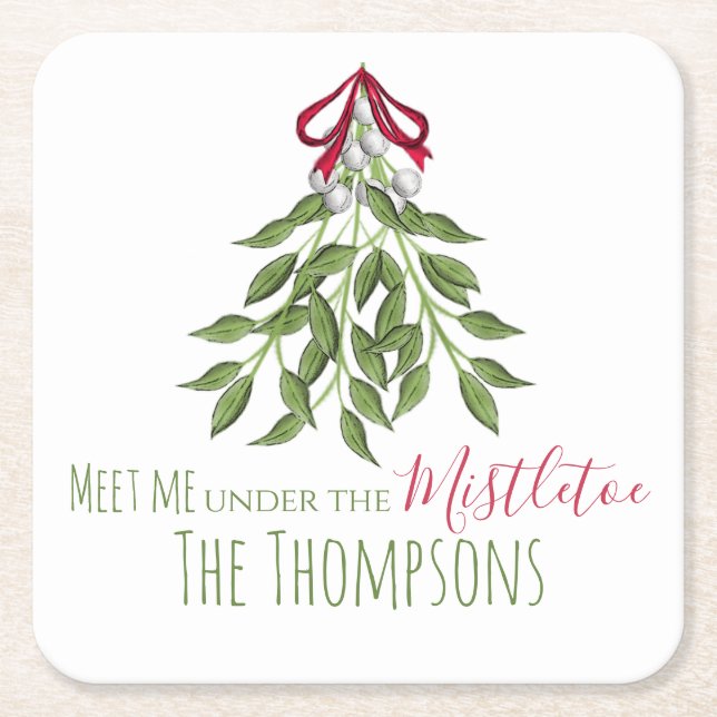 Dessous De Verre Carré Merry Mistletoe aux baies blanches (Devant)