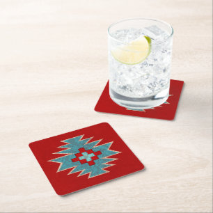 Dessous De Verre Carré Mesas sud-ouest Rouge et Turquoise