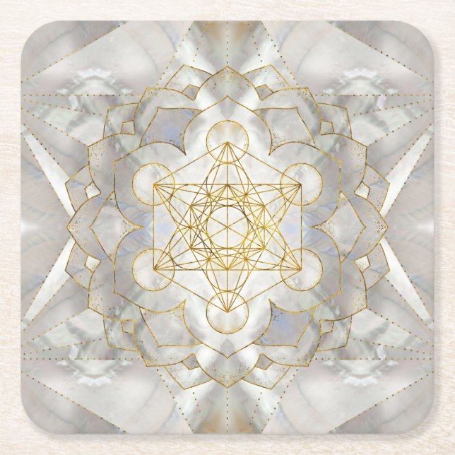 Dessous De Verre Carré Métatron's Cube in lotus Sacred Geometry (Devant)