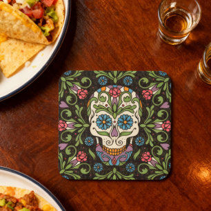 Dessous De Verre Carré Mexique Folk Mariposa Crâne à sucre