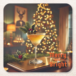 Dessous De Verre Carré Mi-Siècle Noël Joyeux & Cocktail lumineux