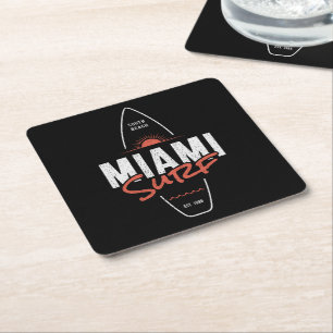 Dessous De Verre Carré Miami Surf – Conception de planche de surf vintage