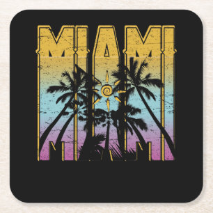 Dessous De Verre Carré Miami Vacation Souvenir - Retro Beach Apparel