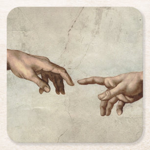 Dessous De Verre Carré Michaelangelo mains création adam dieu