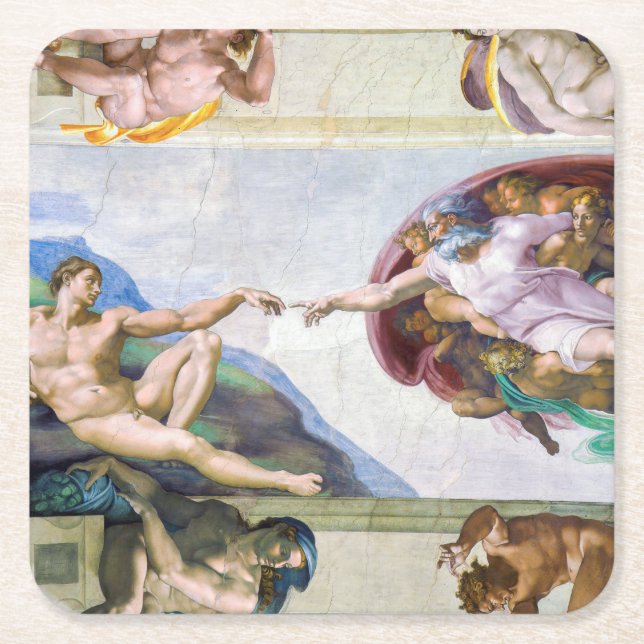 Dessous De Verre Carré Michelangelo - Création d'Adam, Chapelle Sixtine (Devant)