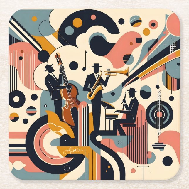 Dessous De Verre Carré Mid Century Jazz Age Psychedelic Trio (Devant)