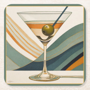 Dessous De Verre Carré Mid Century Modern Martini Cocktail Heure