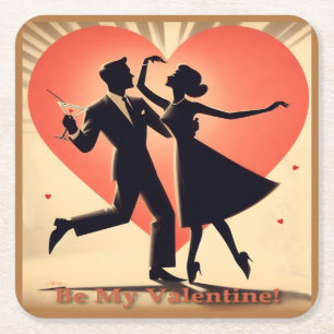 Dessous De Verre Carré Mid Century moderne Valentine Dancing Couple