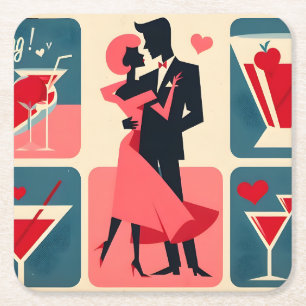 Dessous De Verre Carré Mid Century Valentine Dancing Couple